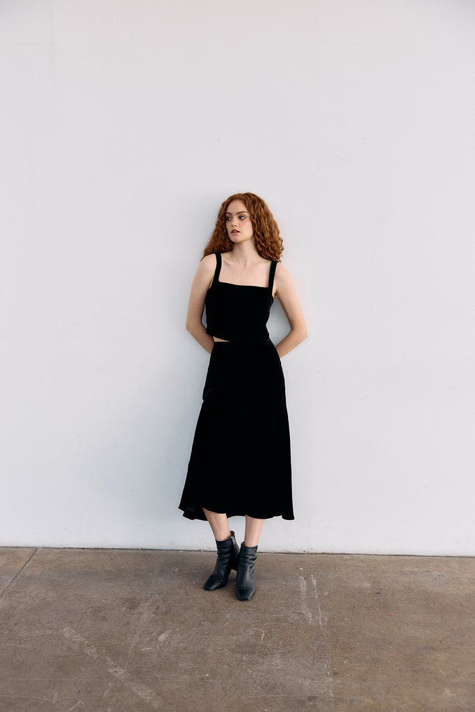 Silk Velvet Square Neck Top - Ónix