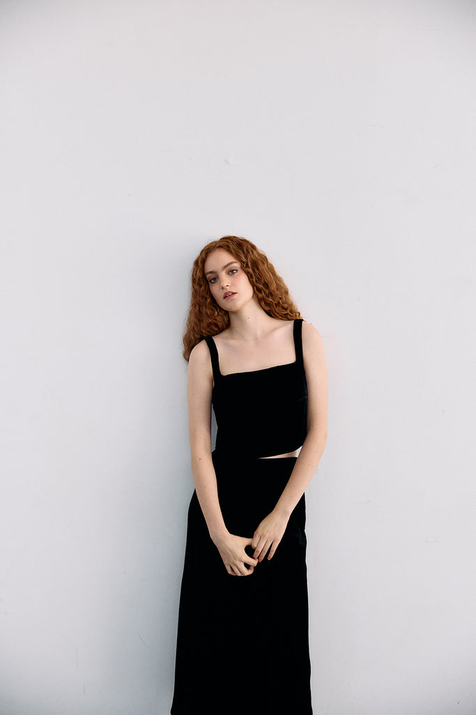 Silk Velvet Square Neck Top - Ónix