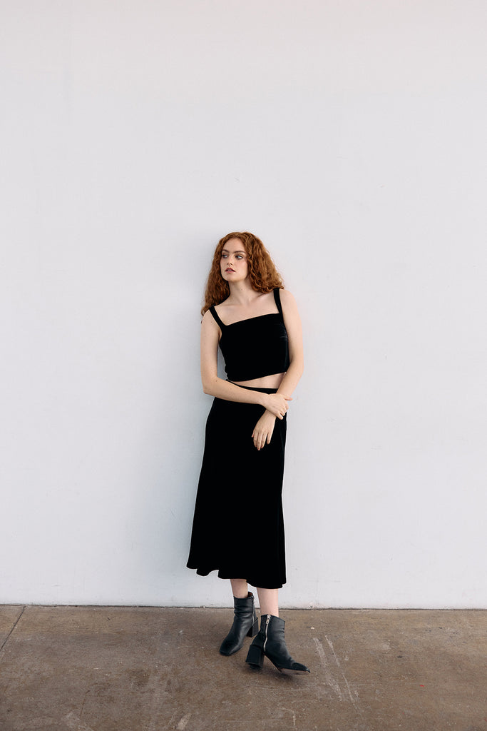 Silk Velvet Square Neck Top - Ónix