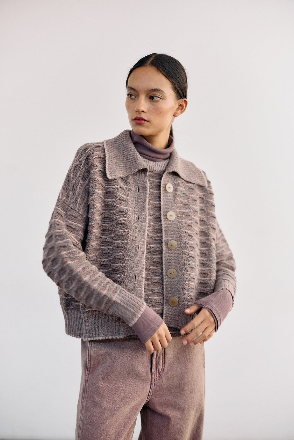 Cárdigan Textura Relieves Alpaca - Malva