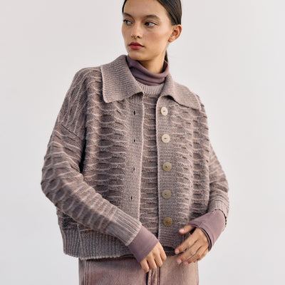 Cárdigan Textura Relieves Alpaca - Malva