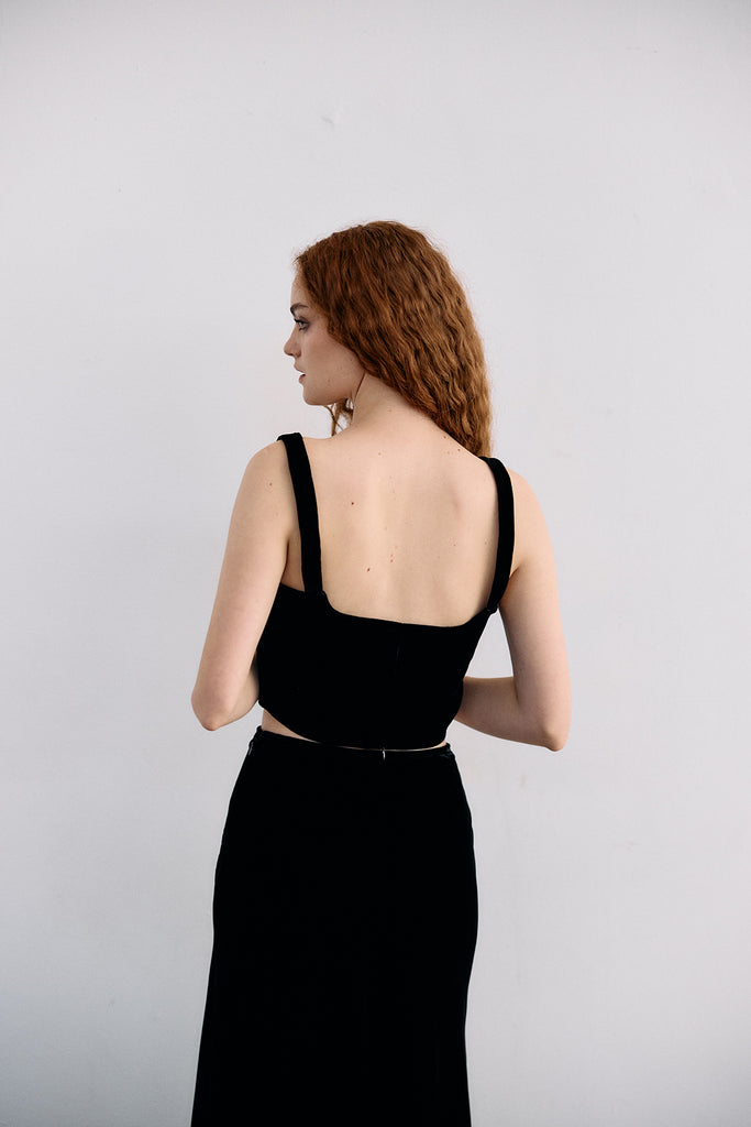 Silk Velvet Square Neck Top - Ónix