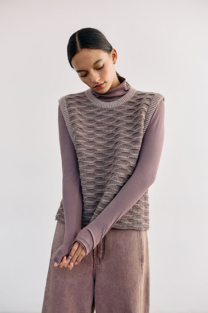 Sweater Vest Textura Relieves Alpaca - Malva