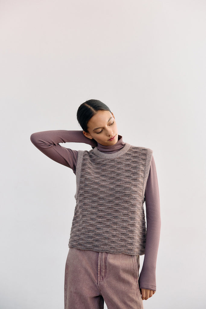 Sweater Vest Textura Relieves Alpaca - Malva