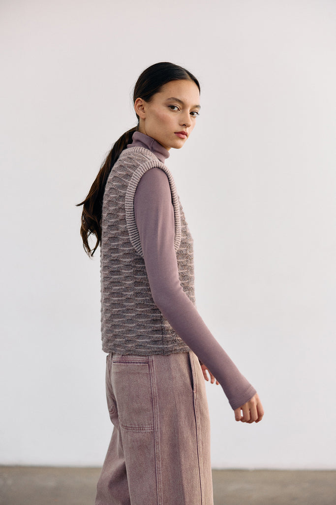 Sweater Vest Textura Relieves Alpaca - Malva