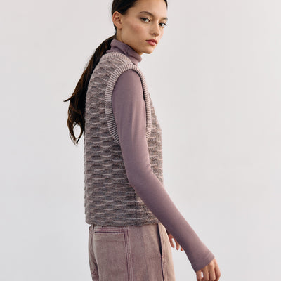 Sweater Vest Textura Relieves Alpaca - Malva