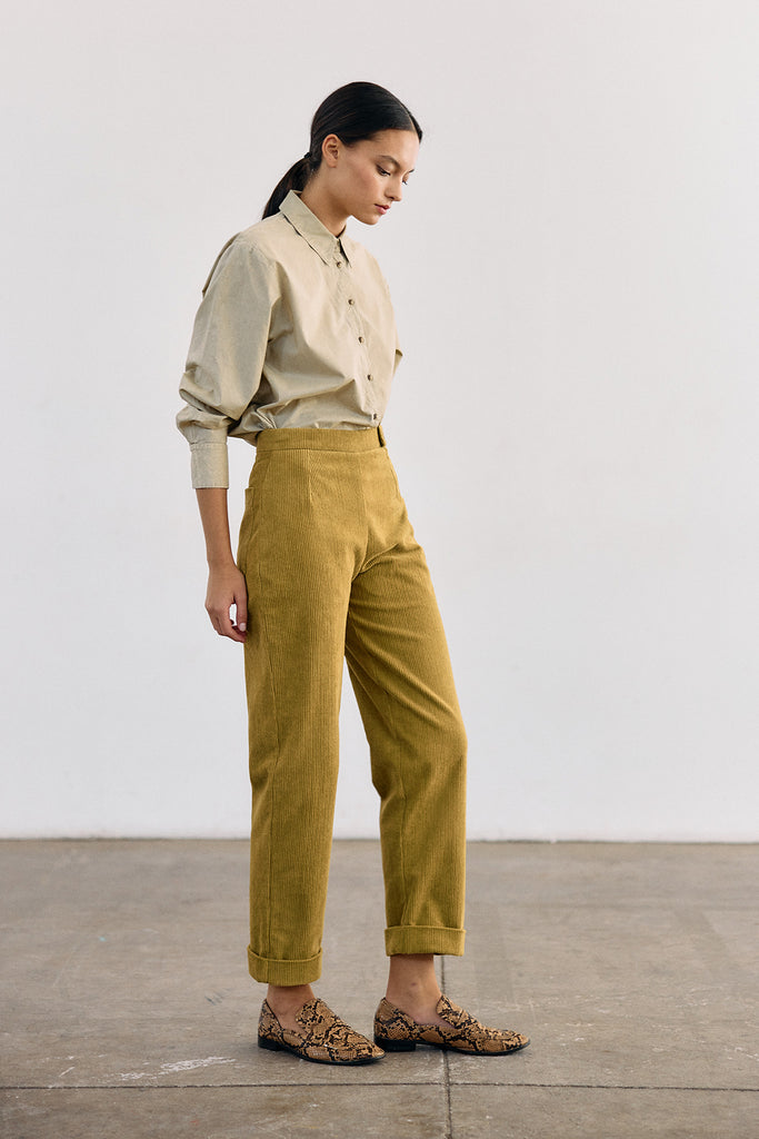 Pantalón Tiro Alto Cotelé - Ocre