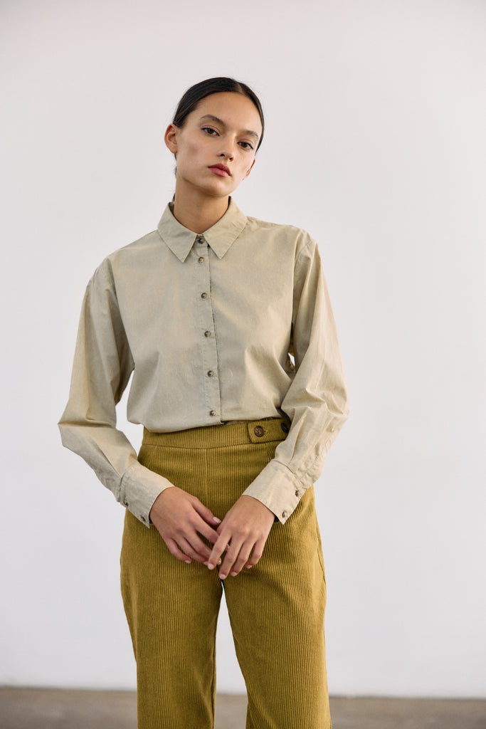 Blusa Camisera Washed Algodón Pima - Salvia