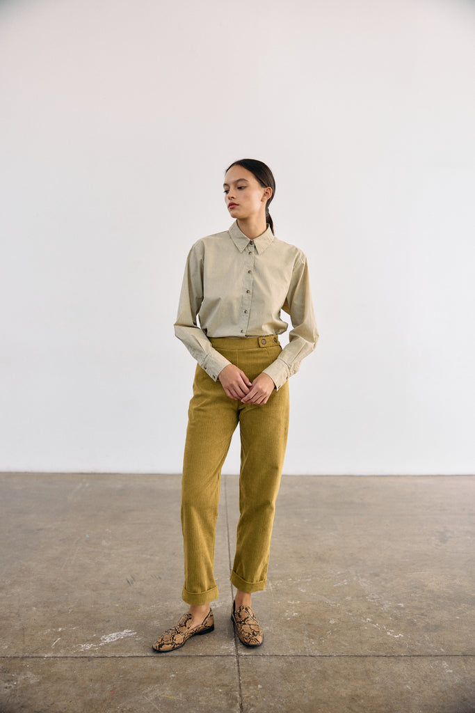 Blusa Camisera Washed Algodón Pima - Salvia