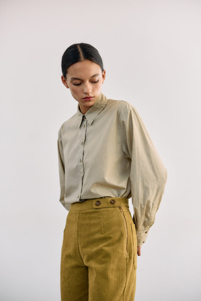 Blusa Camisera Washed Algodón Pima - Salvia