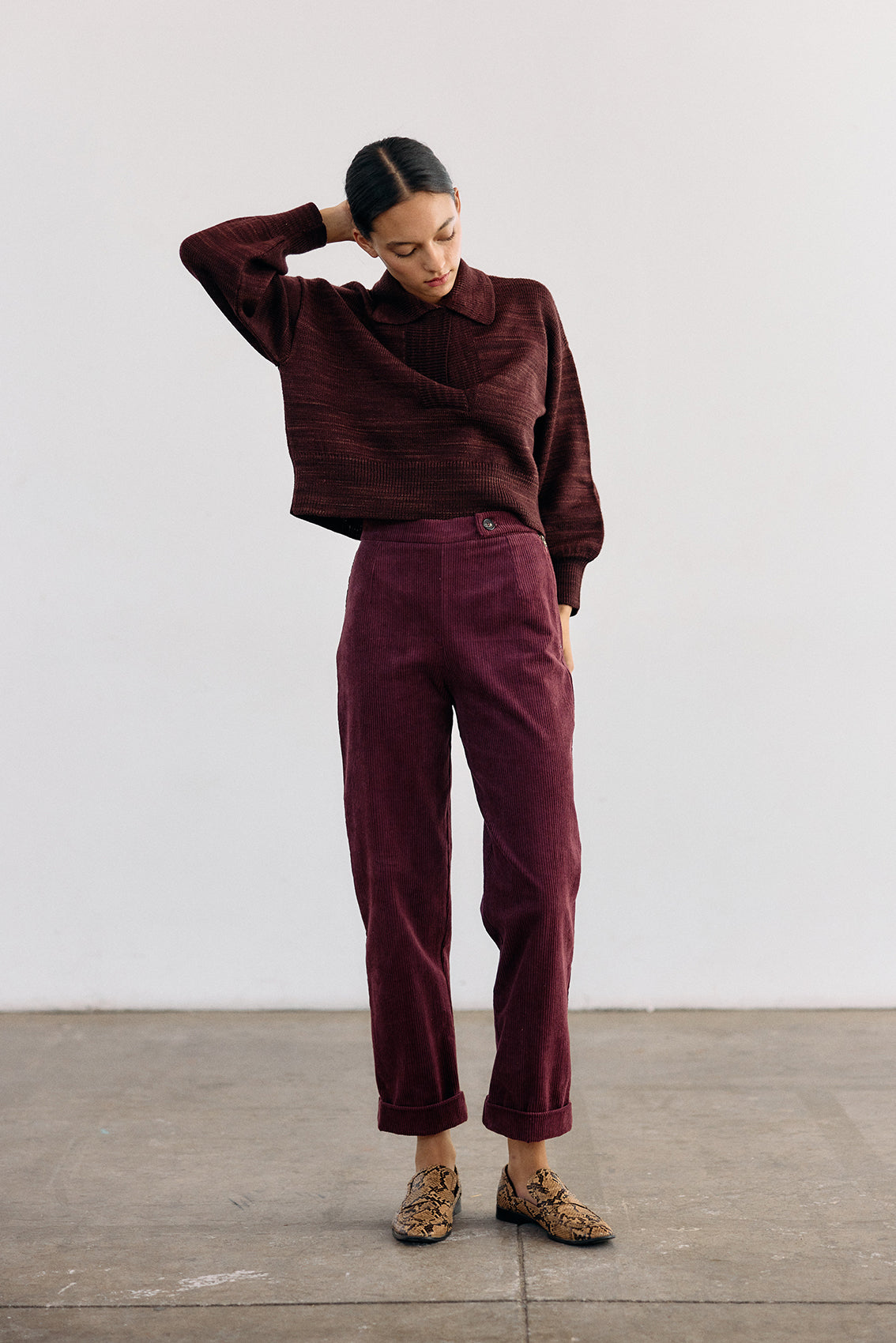 Pantalón Tiro Alto Cotelé - Vino