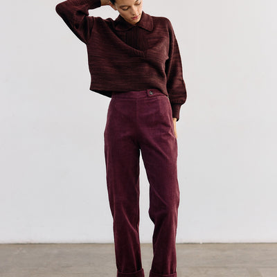Pantalón Tiro Alto Cotelé - Vino