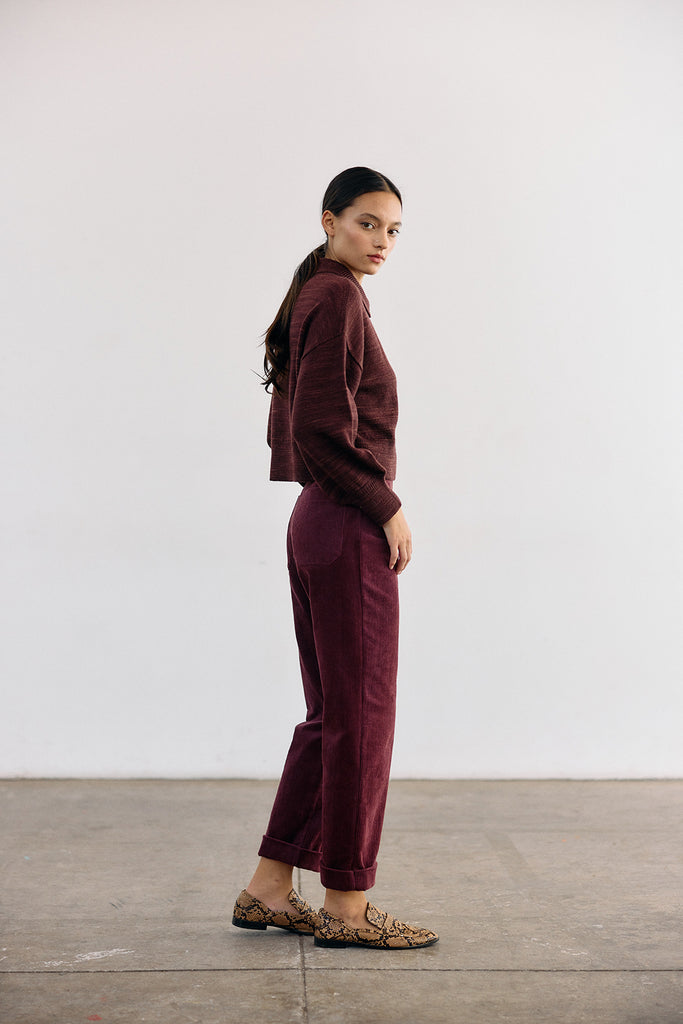 Pantalón Tiro Alto Cotelé - Vino