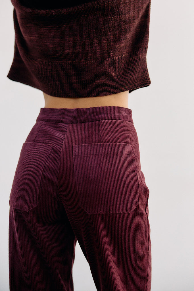 Pantalón Tiro Alto Cotelé - Vino