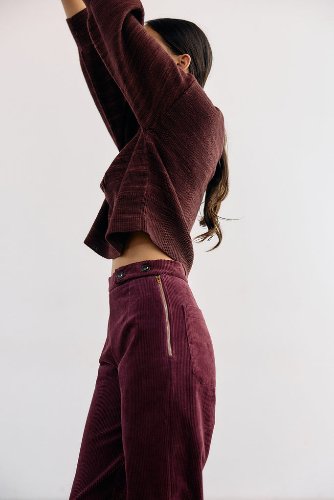 Pantalón Tiro Alto Cotelé - Vino