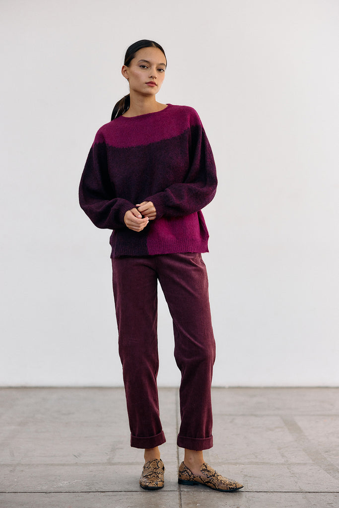 Sweater Alpaca Felted Semicírculos - Vino/Buganvilia