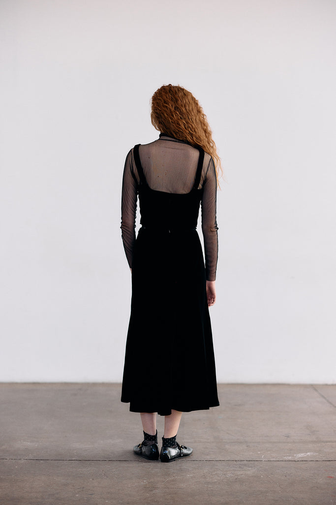 Silk Velvet Bias Long Skirt - Ónix