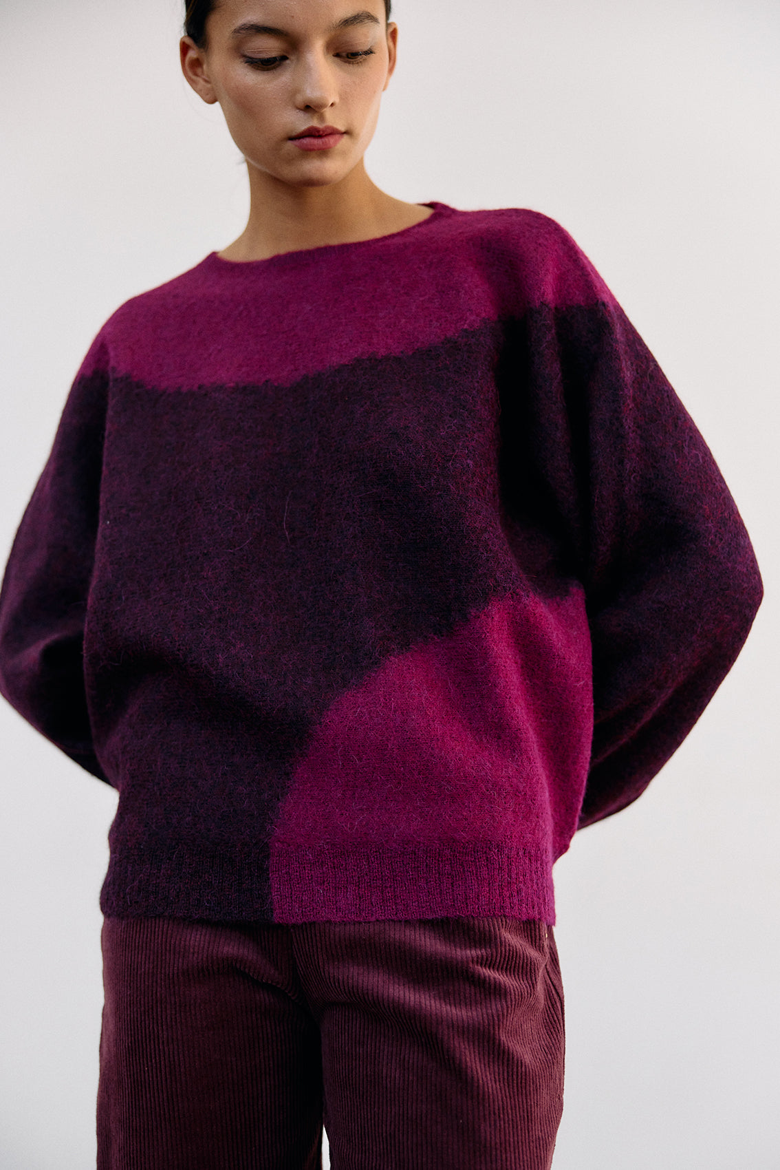 Sweater Alpaca Felted Semicírculos - Vino/Buganvilia