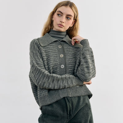 Cárdigan Textura Relieves Alpaca - Musgo