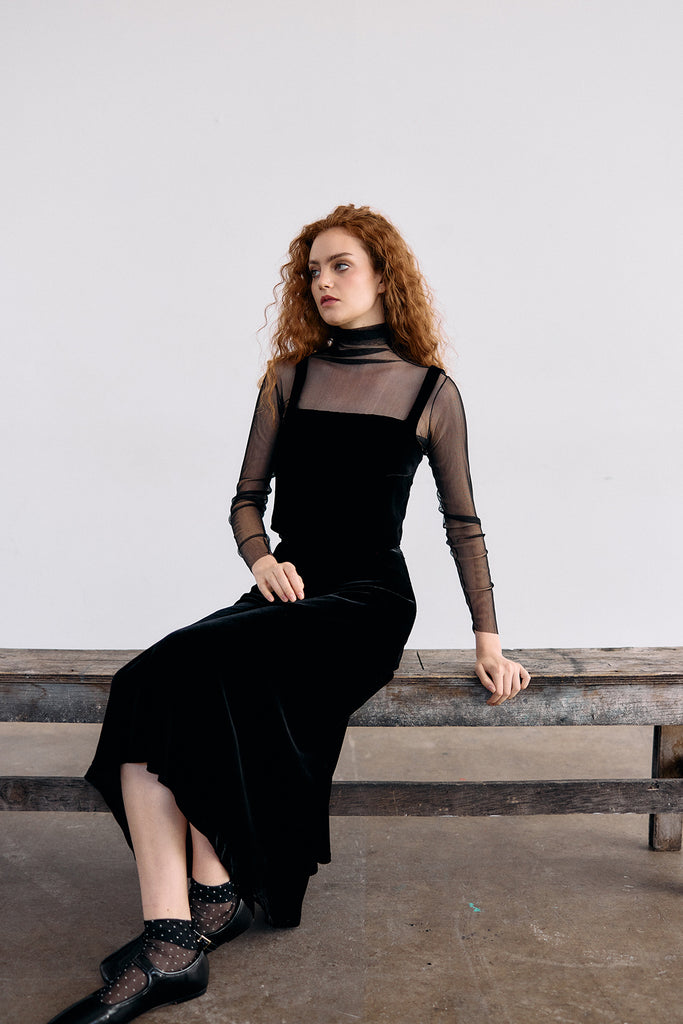 Silk Velvet Bias Long Skirt - Ónix