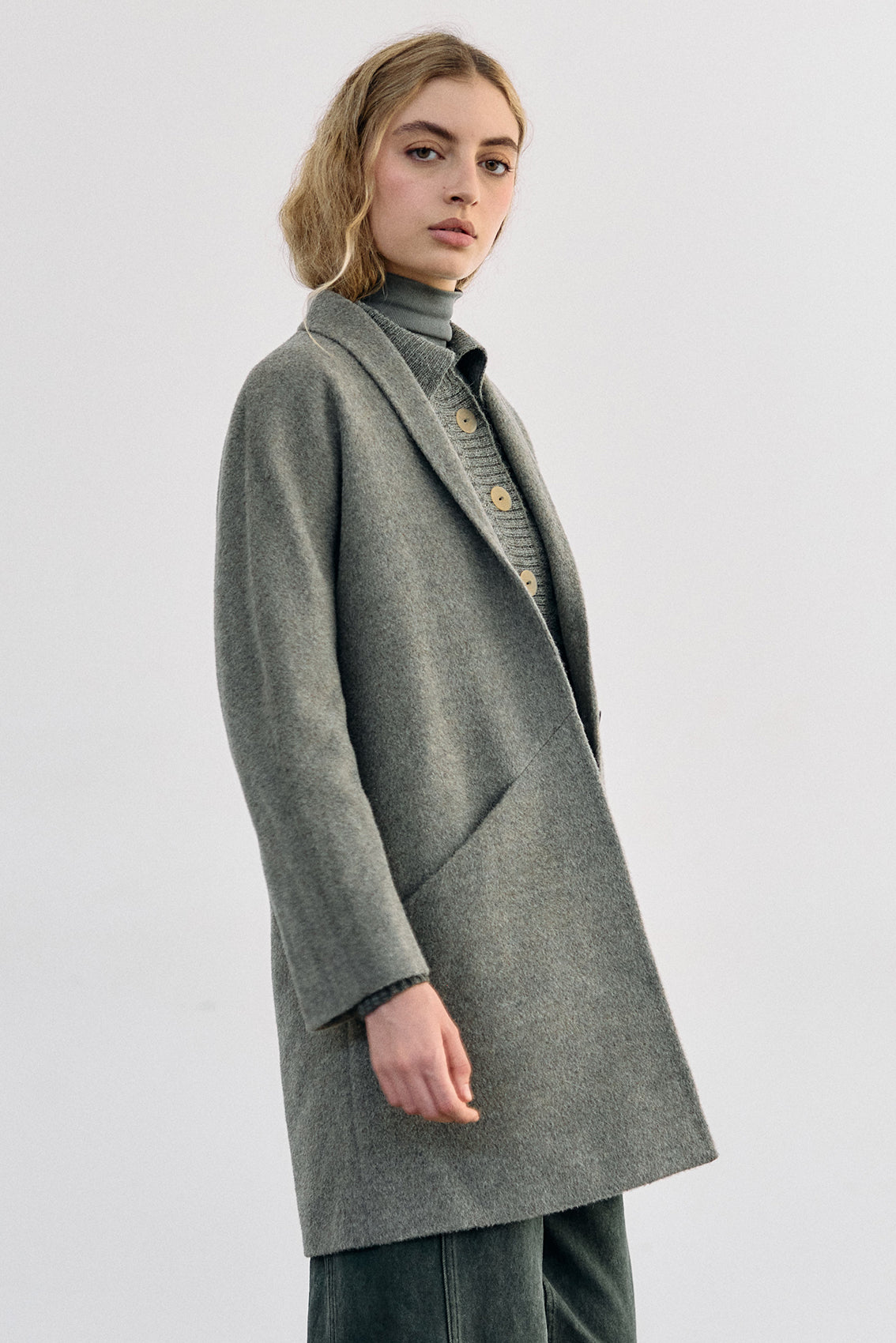 Short Baby Alpaca Coat - Musgo