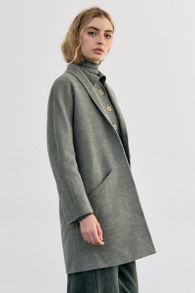 Short Baby Alpaca Coat - Musgo