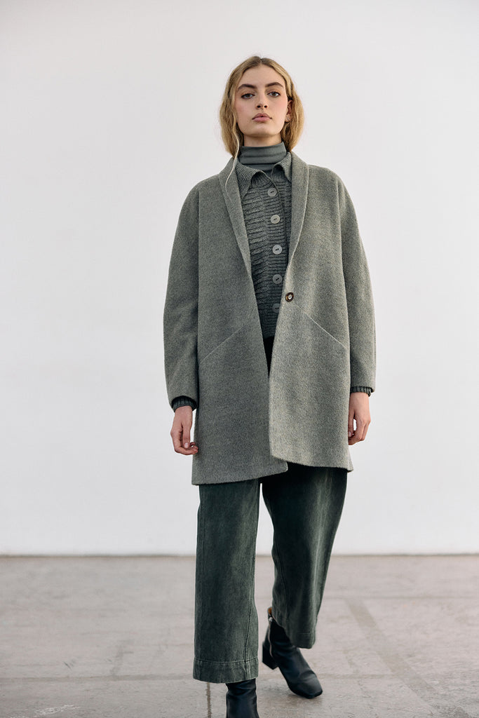 Short Baby Alpaca Coat - Musgo