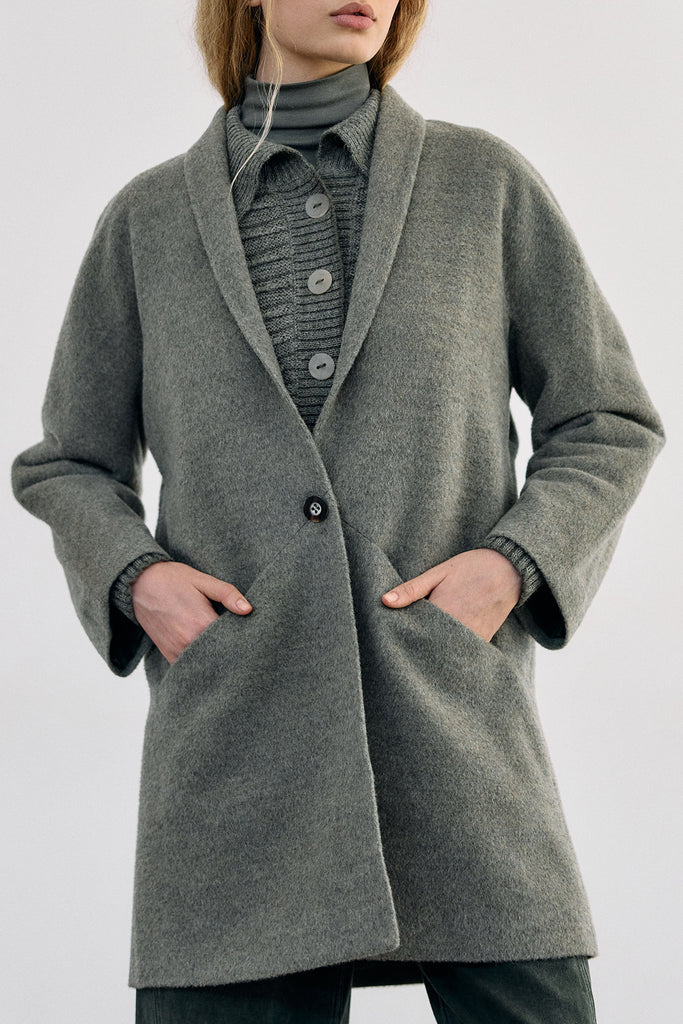 Short Baby Alpaca Coat - Musgo