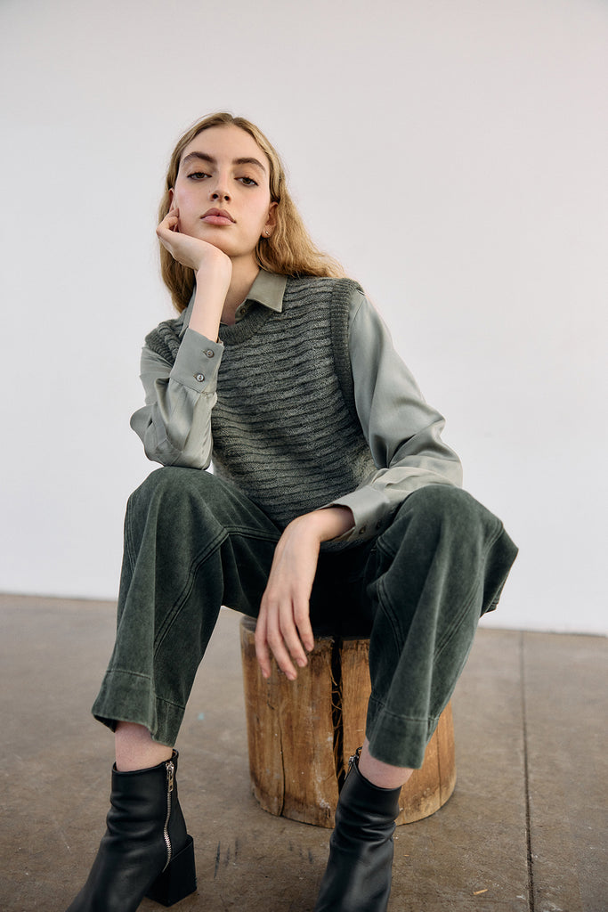 Sweater Vest Textura Relieves Alpaca - Musgo