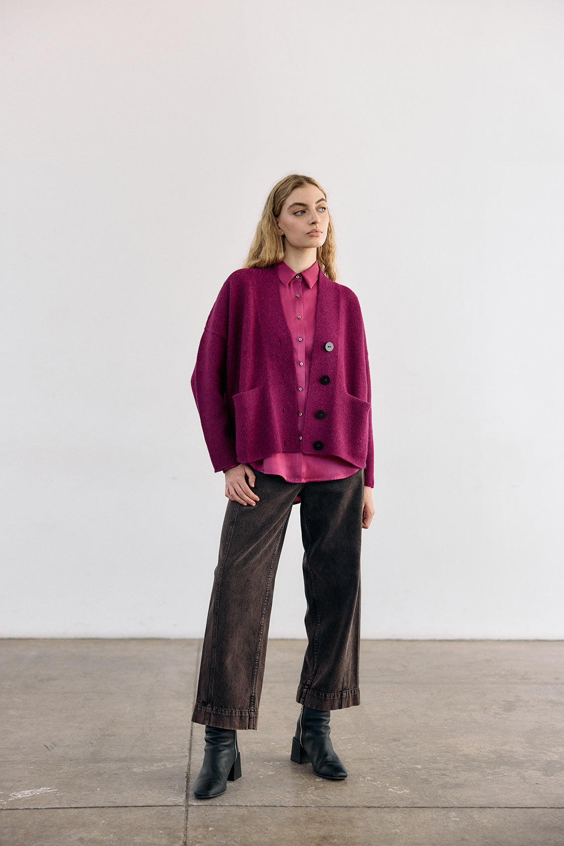 Felted Alpaca Cardigan - Buganvilia