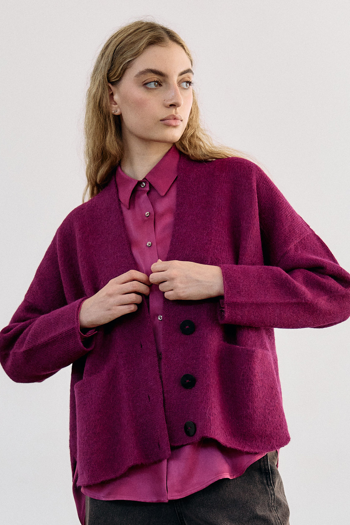 Felted Alpaca Cardigan - Buganvilia