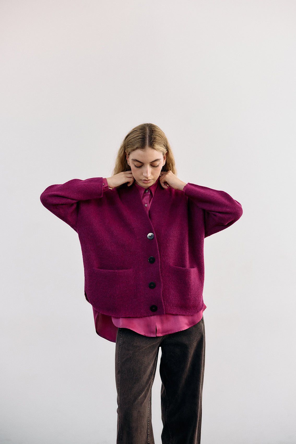 Felted Alpaca Cardigan - Buganvilia