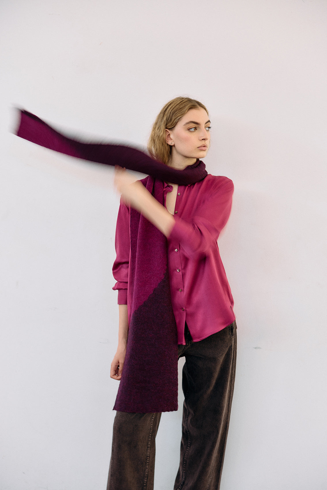 Pointed Collar Silk Button-Down Shirt - Buganvilia