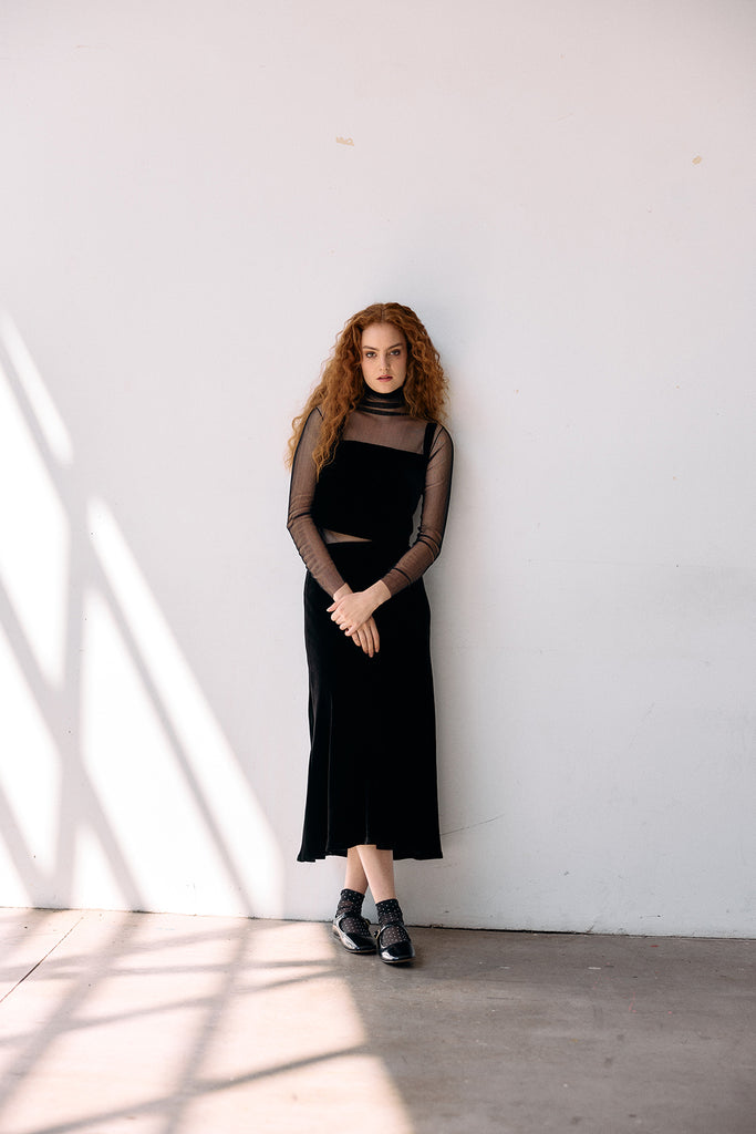 Silk Velvet Square Neck Top - Ónix