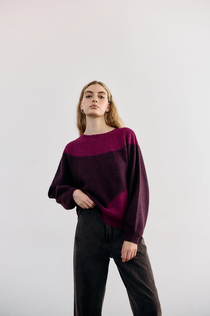 Sweater Alpaca Felted Semicírculos - Vino/Buganvilia