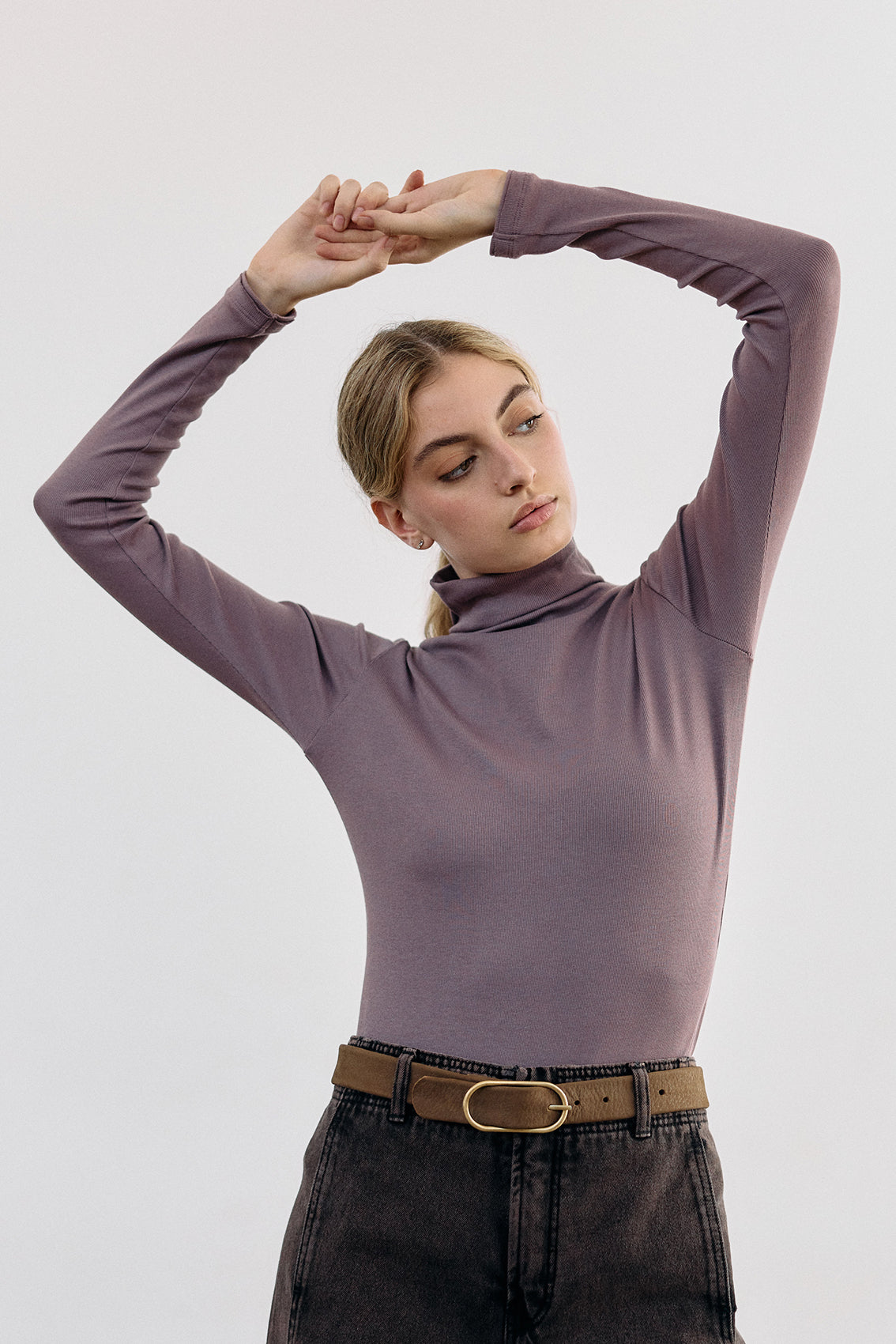 Ribbed Pima Cotton Turtleneck Top - Malva
