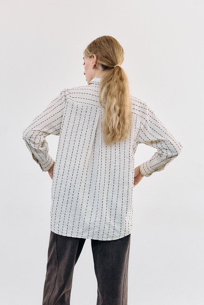 Contrast Stitching Cotton Blouse