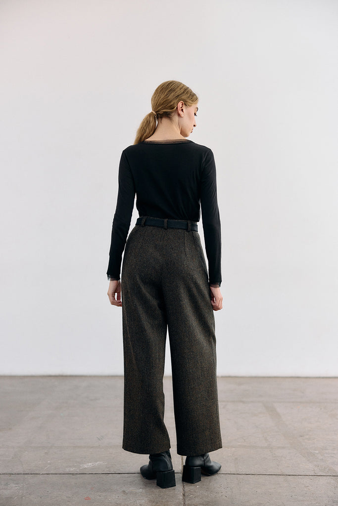 Long-Sleeve Crew Neck Pima Cotton Top - Ónix