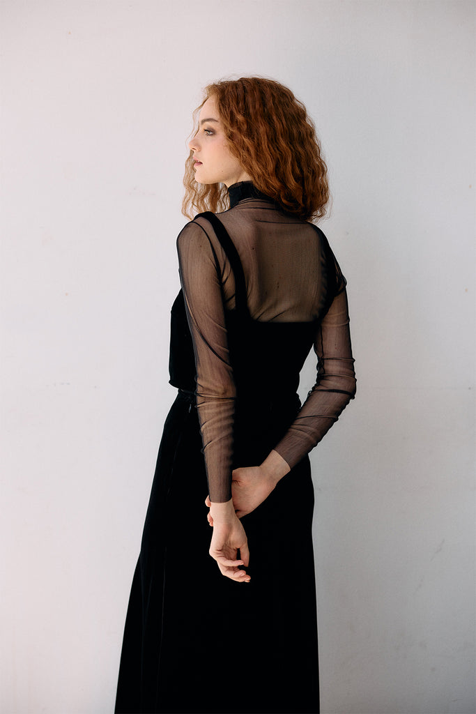 Silk Velvet Square Neck Top - Ónix