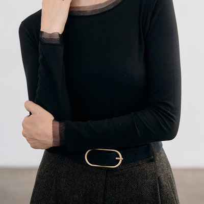 Long-Sleeve Crew Neck Pima Cotton Top - Ónix