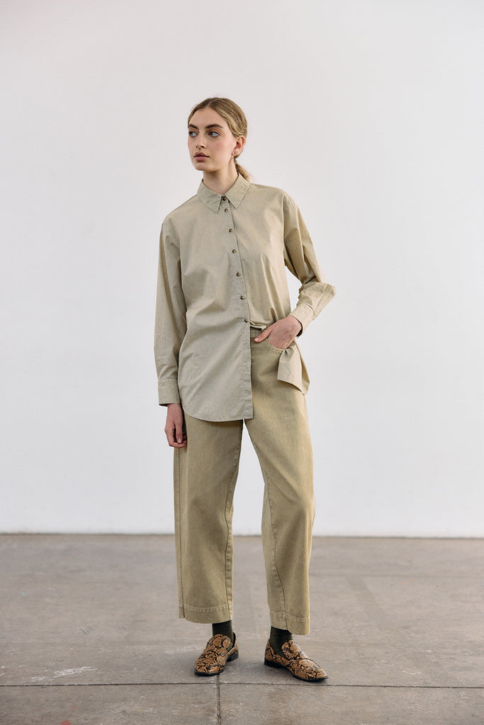 Blusa Camisera Washed Algodón Pima - Salvia
