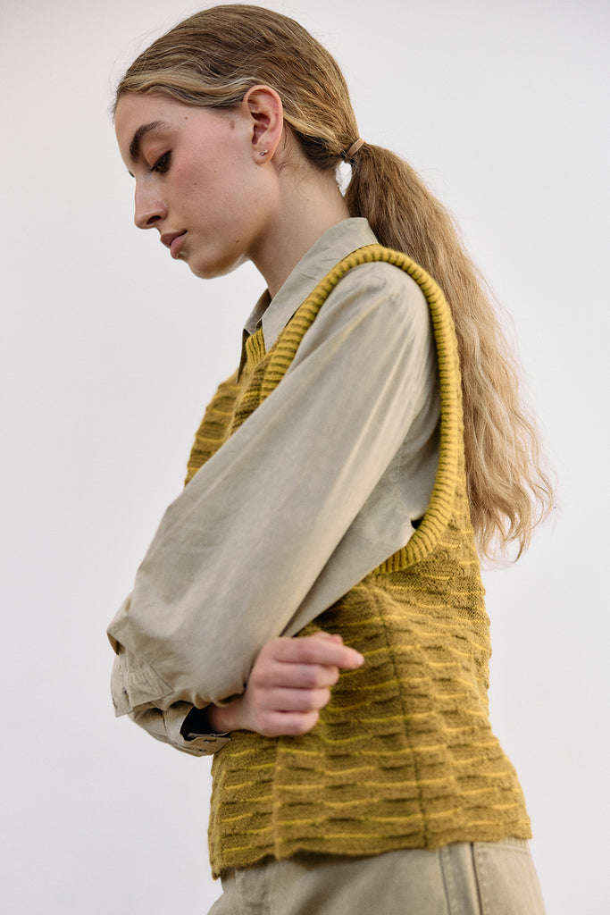 Textured Alpaca Knit Sweater Vest - Ocre
