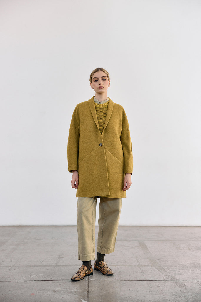 Short Baby Alpaca Coat - Ocre