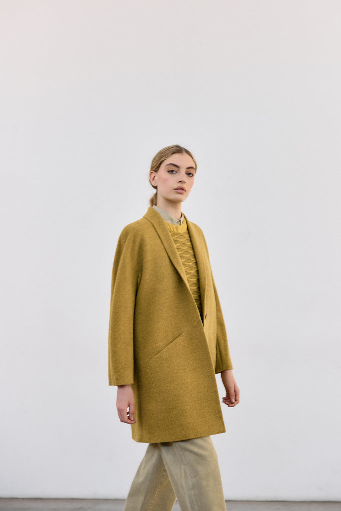 Short Baby Alpaca Coat - Ocre