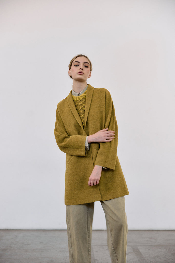 Short Baby Alpaca Coat - Ocre