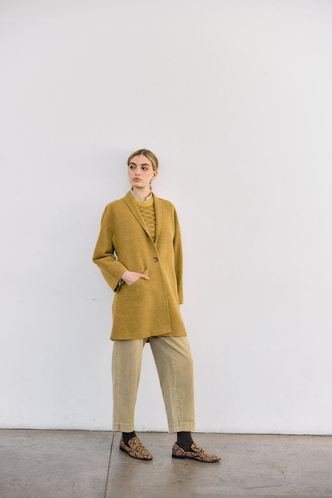 Short Baby Alpaca Coat - Ocre