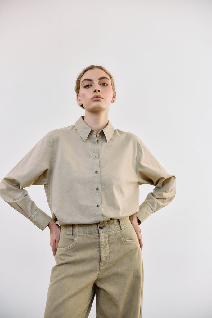 Blusa Camisera Washed Algodón Pima - Salvia