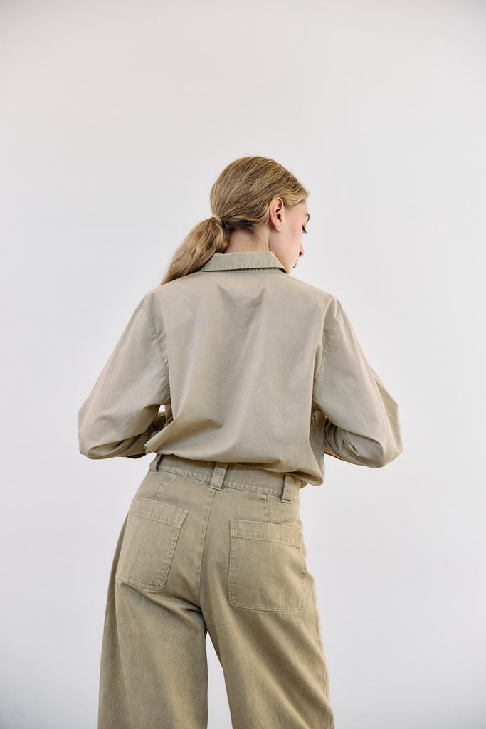 Blusa Camisera Washed Algodón Pima - Salvia