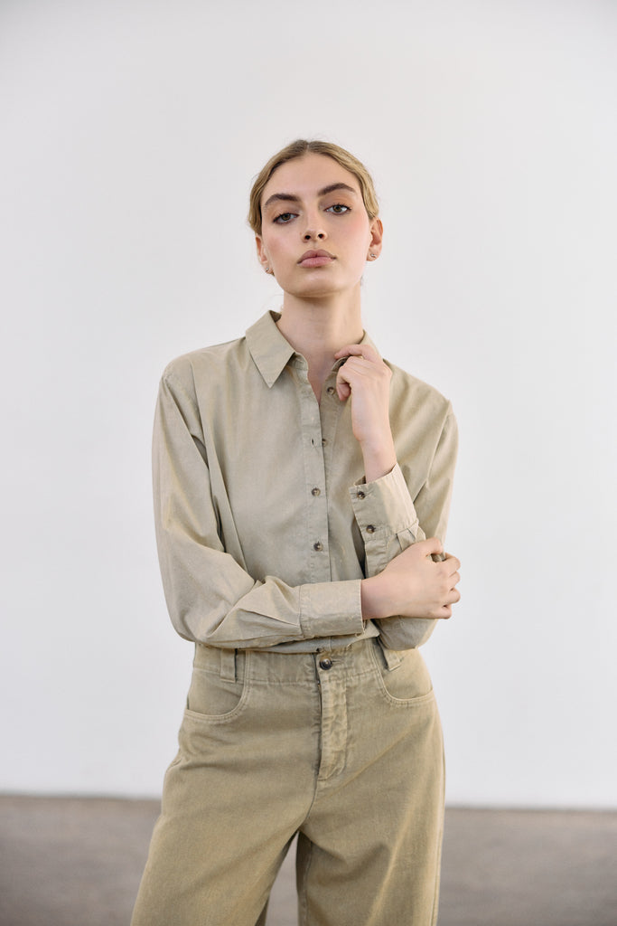 Blusa Camisera Washed Algodón Pima - Salvia