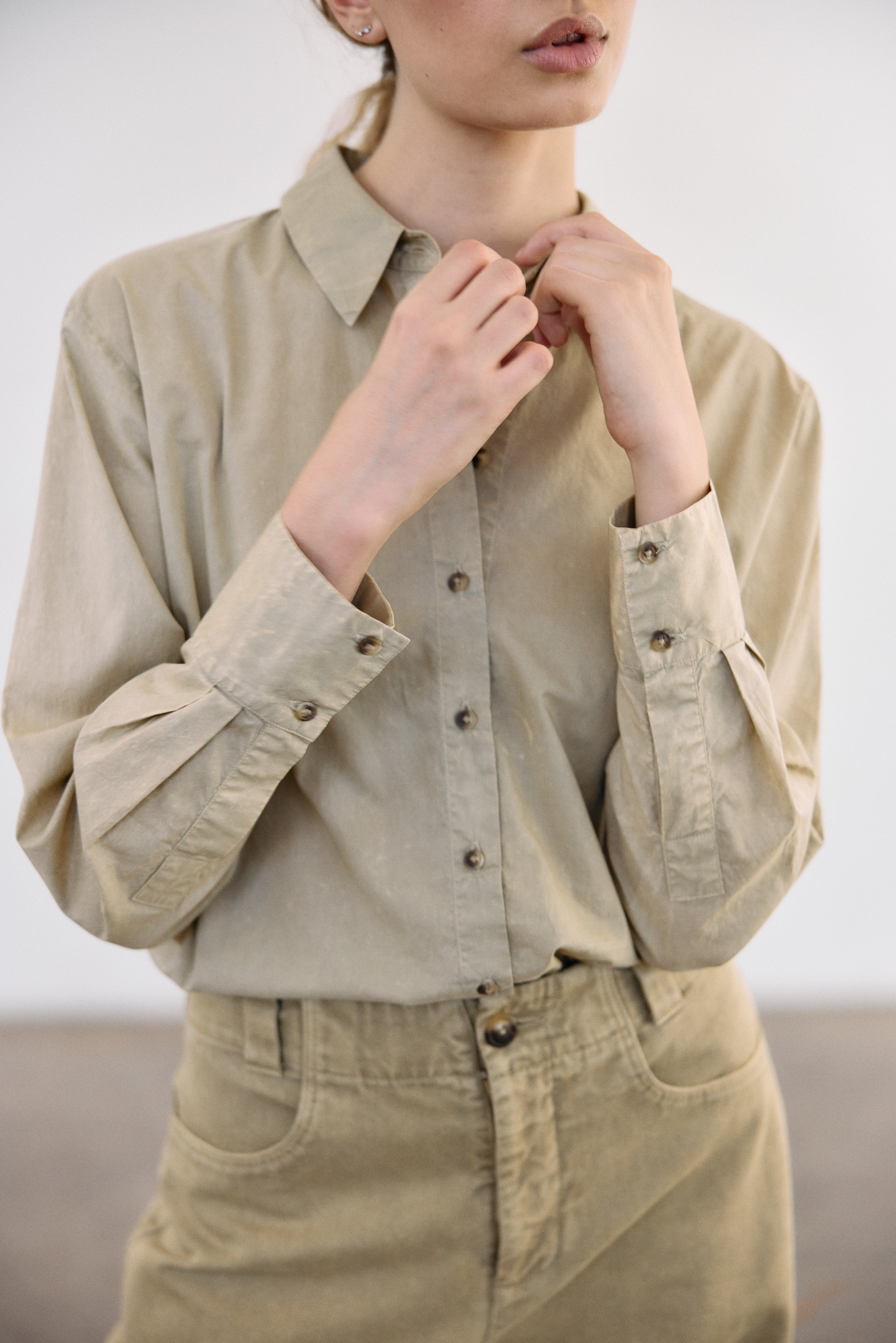 Washed Pima Cotton Button-Down Shirt - Salvia